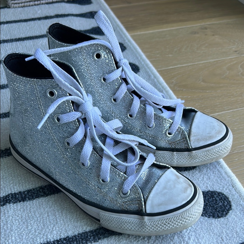 Converse Silver High-Top Sneakers with Glitter Finish